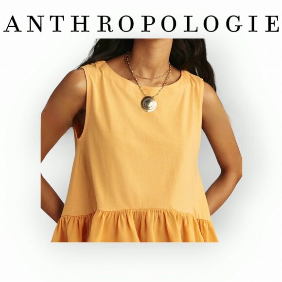 Anthropologie ruffled babydoll cotton tank in mango size Medium EUC Maeve - Picture 1 of 9